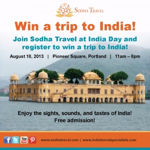 Enter to win a trip to India from Sodha Travel at India Day!