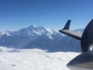 Viewing Mt. Everest from my flight on Buddha Air