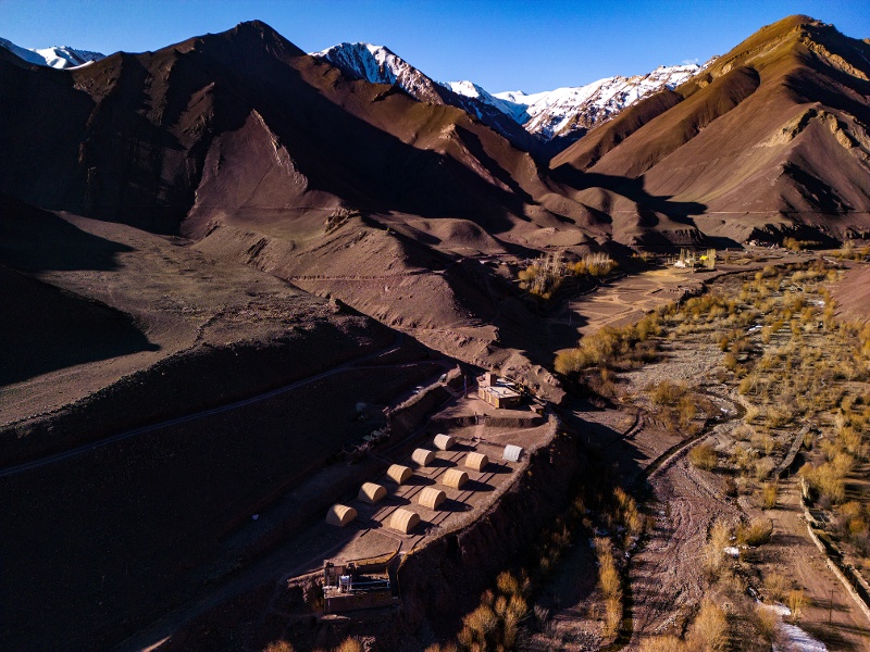 Aerial view of LUNGMAR snow leopard camp in Ladakh, India 