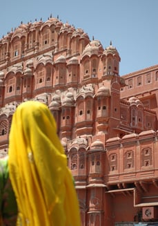 Legends of India, a small group tour. View the Hawa Mahal (Palace of the Winds) in Jaipur.