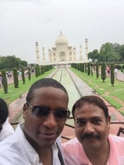 W and his guide at the Taj Mahal in Agra, India