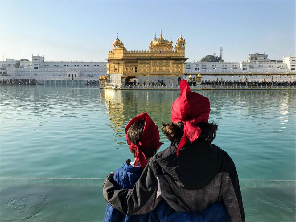 My sons, 8 and 5, at the Golden Temple in Amritsar