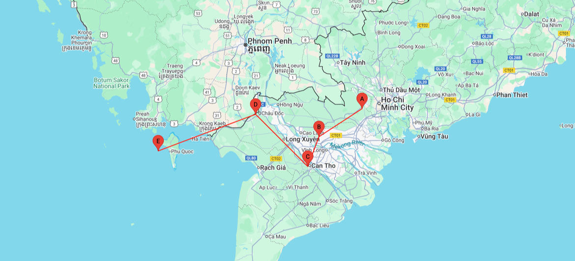 Southern Vietnam + Mekong Delta Map-1-1